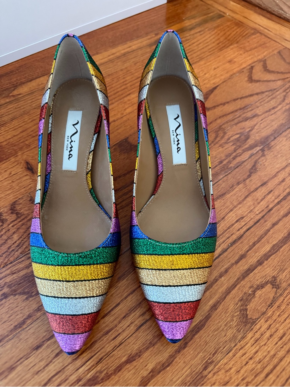 Nina Multicolor Glitter Striped Pointed-Toe Pumps